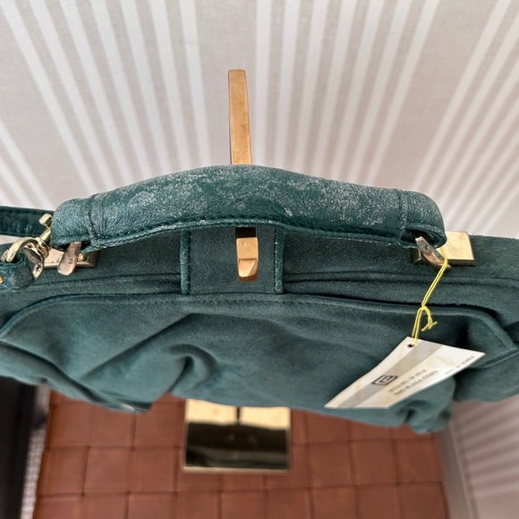 Vintage Emerald Green Suede Womens Bag Top handle detachable shoulder strap NWT - Picture 6 of 12